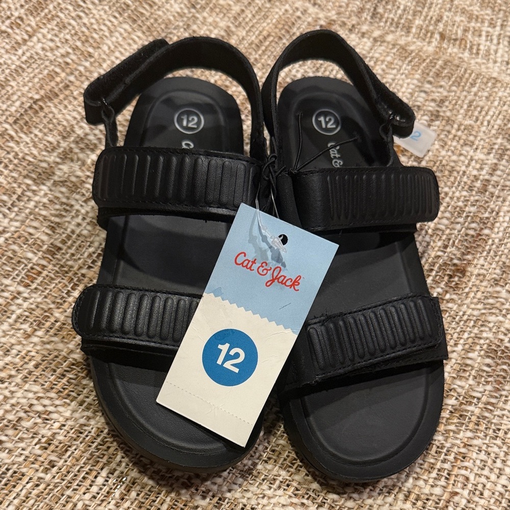 Cat & Jack Black Kids' Sport Sandals with Velcro Straps.